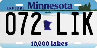 MN license plate 072LIK