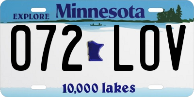 MN license plate 072LOV
