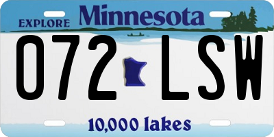 MN license plate 072LSW