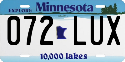 MN license plate 072LUX