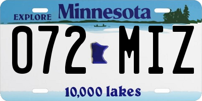 MN license plate 072MIZ