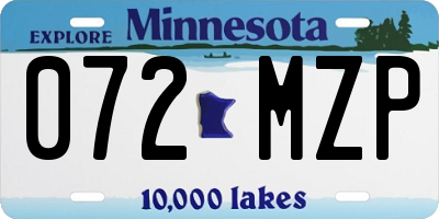MN license plate 072MZP