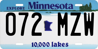 MN license plate 072MZW