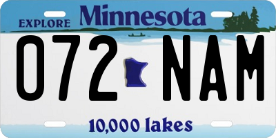 MN license plate 072NAM