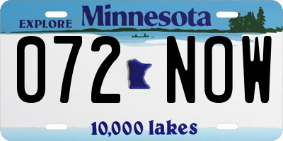 MN license plate 072NOW