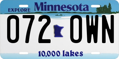 MN license plate 072OWN