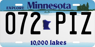 MN license plate 072PIZ