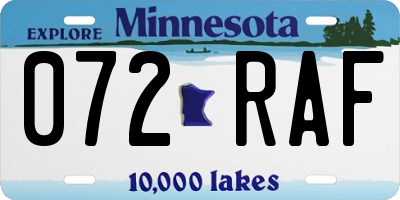 MN license plate 072RAF