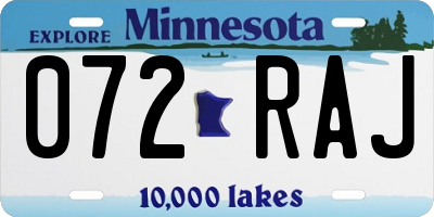MN license plate 072RAJ