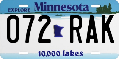 MN license plate 072RAK