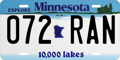 MN license plate 072RAN