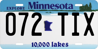 MN license plate 072TIX