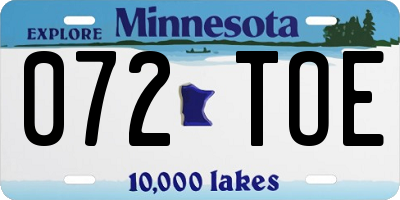 MN license plate 072TOE