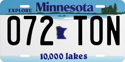 MN license plate 072TON