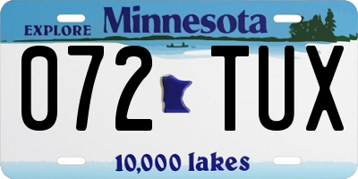 MN license plate 072TUX