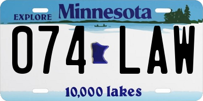 MN license plate 074LAW