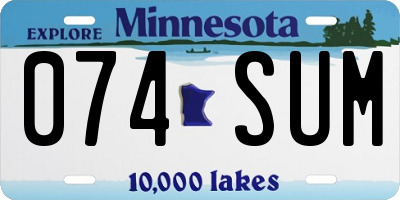 MN license plate 074SUM