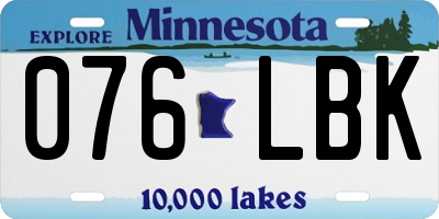 MN license plate 076LBK