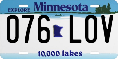 MN license plate 076LOV