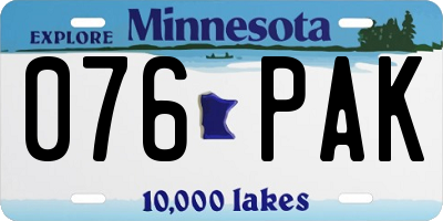 MN license plate 076PAK