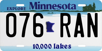 MN license plate 076RAN