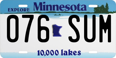 MN license plate 076SUM