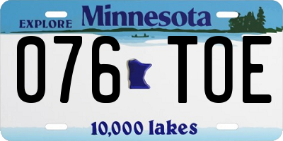 MN license plate 076TOE