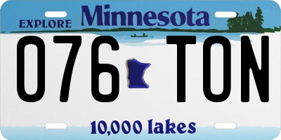 MN license plate 076TON