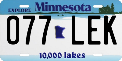 MN license plate 077LEK
