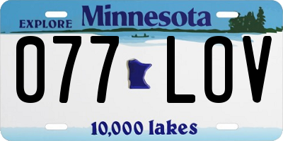 MN license plate 077LOV