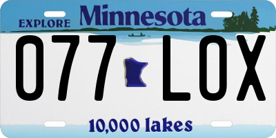 MN license plate 077LOX