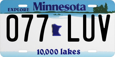 MN license plate 077LUV