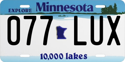 MN license plate 077LUX