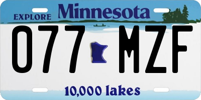MN license plate 077MZF