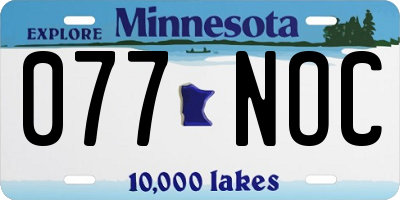 MN license plate 077NOC