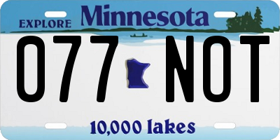 MN license plate 077NOT