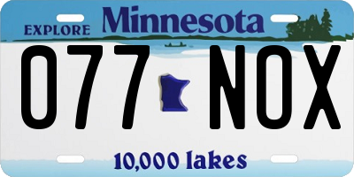 MN license plate 077NOX