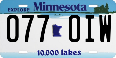 MN license plate 077OIW