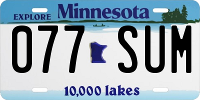 MN license plate 077SUM