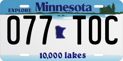 MN license plate 077TOC