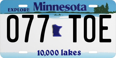 MN license plate 077TOE