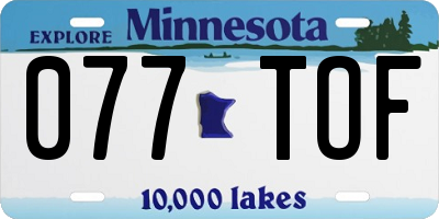 MN license plate 077TOF