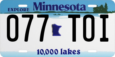 MN license plate 077TOI