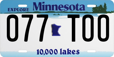 MN license plate 077TOO