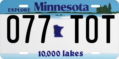 MN license plate 077TOT