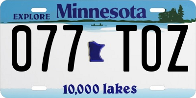 MN license plate 077TOZ