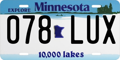 MN license plate 078LUX