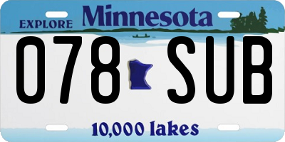 MN license plate 078SUB