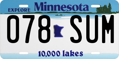 MN license plate 078SUM