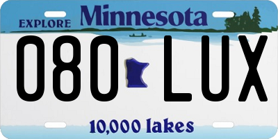 MN license plate 080LUX